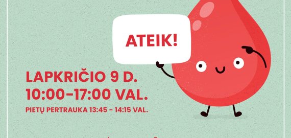Lapkričio 9 d. - kraujo donorystės akcija