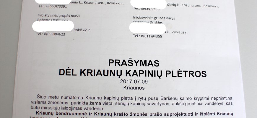 Kriaunų gyventojai nenori mirusiųjų merkti į vandenį