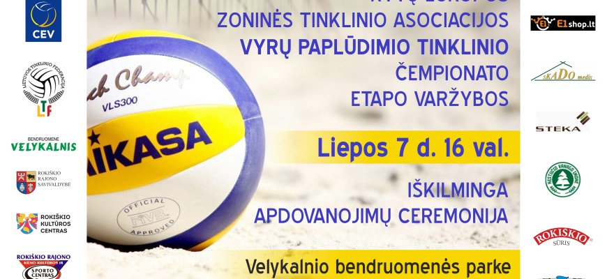 Liepos 5-7 d. Tarptautinis paplūdimio tinklinio turnyras Velykalnio bendruomenės parke