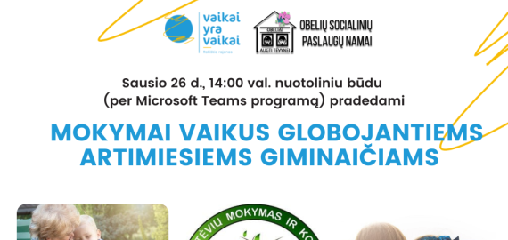 Sausio 26 d. nuotoliniai mokymai vaikus globojantiems artimiesiems giminaičiams
