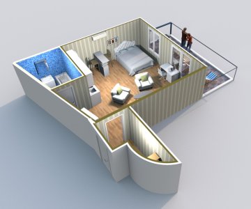 Erdvus vieno kambario butas centre su dideliu balkonu