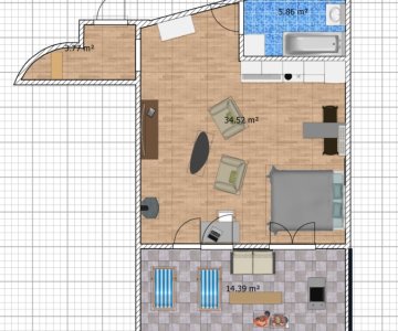 Erdvus vieno kambario butas centre su dideliu balkonu