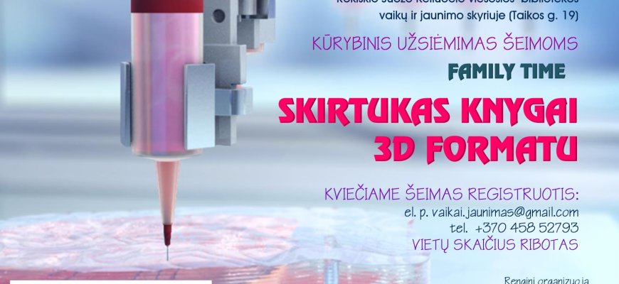 Kūrybinis užsiėmimas šeimoms „Skirtukas knygai 3D formatu“