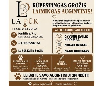 Gyvūnų kirpimo, nukailinimo, nagų kirpimo paslaugos