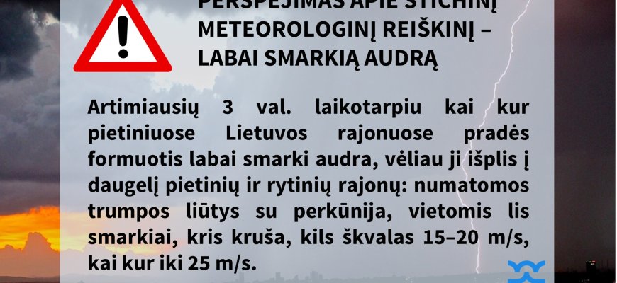 Į Lietuvą atslenka stipri audra
