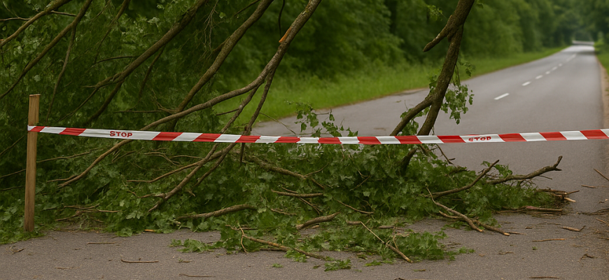 Pakibęs medis virš kelio Kalviuose pašalintas panaudojus pjūklą