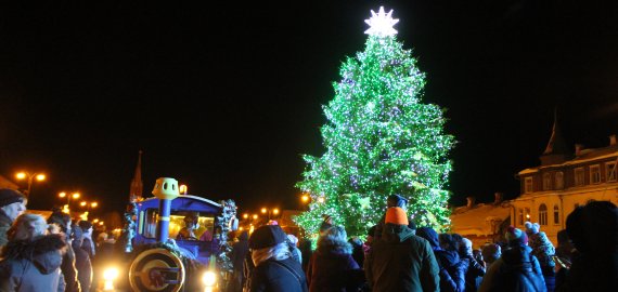Rokiškio eglutė įžiebta. Rokiškėnams ji – pati gražiausia (video +foto)