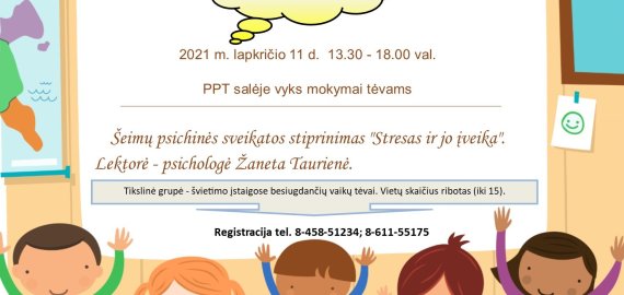 Lapkričio 11 d. paskaita tėvams ,,Stresas ir jo įveika“