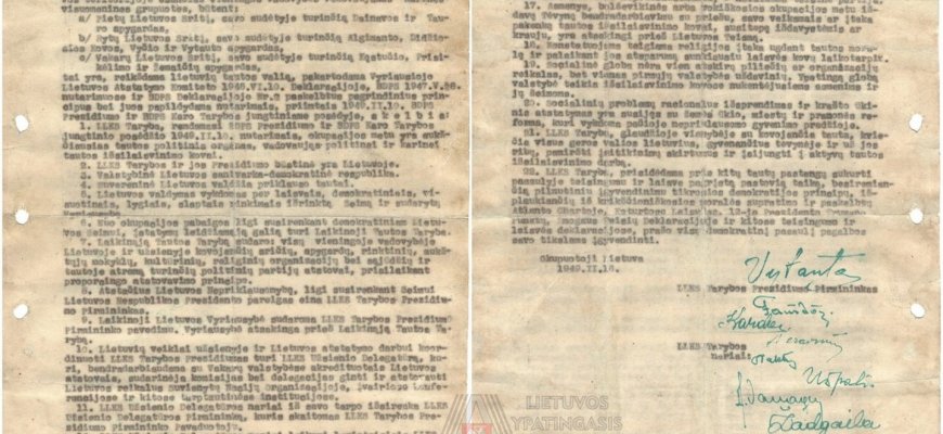 Rastas dar vienas originalus 1949 metų vasario 16 dienos deklaracijos egzempliorius