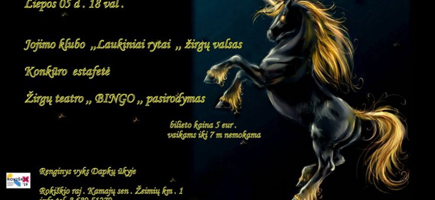 Liepos 5 d. Dapkų ūkyje žirgų teatro „Bingo“ pasirodymas