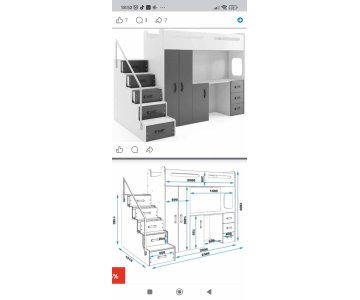 Dviaukštė lova su stalu 
