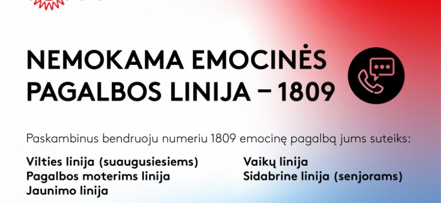 Karantino metu gyventojams įkurta nacionalinė vieninga emocinės paramos telefonu linija 1809